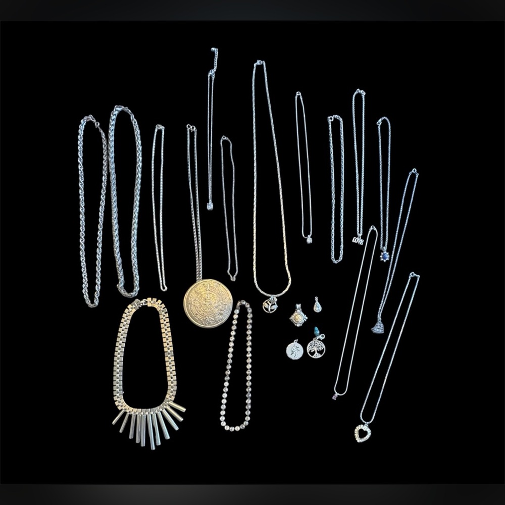Lot of Assorted Silver Necklaces and Pendants